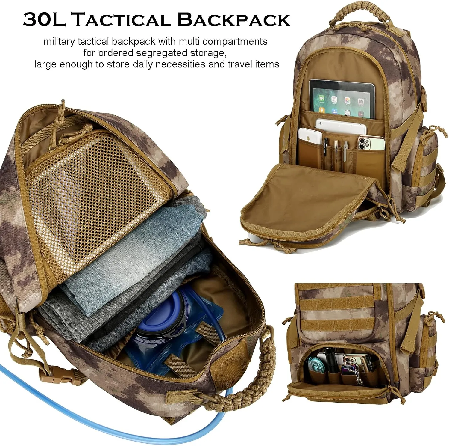 30L Military Tactical Backpack for Men 3 day Assault Pack Molle Daypack Army Hiking Rucksack (CP Camo)