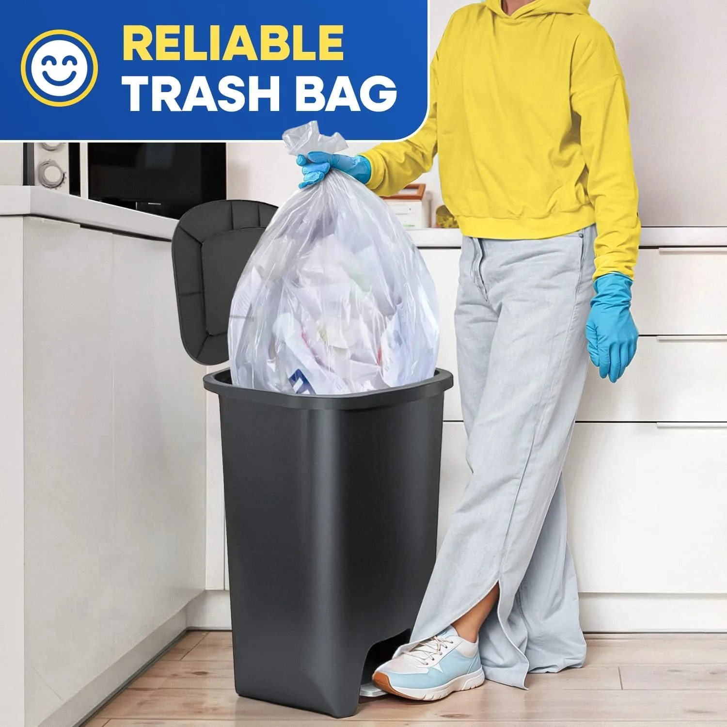 32-33 Gallon Trash Bags, Clear Trash Bags 33"W × 40"L, 13 Micron Clear Garbage Bags, 32-33 Gal High-Density Garbage Can Liners, Fits Square and Round Trash Cans, Pack of 500