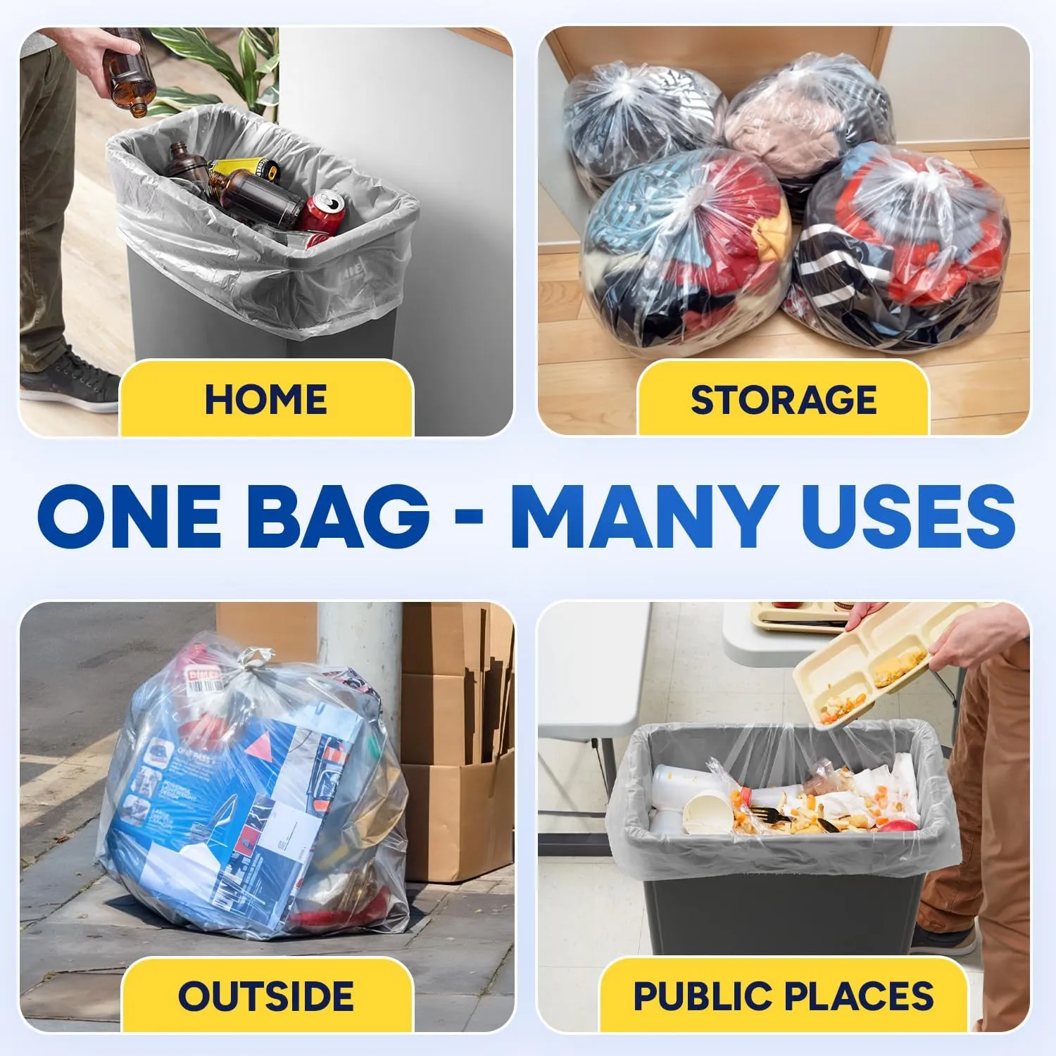 32-33 Gallon Trash Bags, Clear Trash Bags 33"W × 40"L, 13 Micron Clear Garbage Bags, 32-33 Gal High-Density Garbage Can Liners, Fits Square and Round Trash Cans, Pack of 500