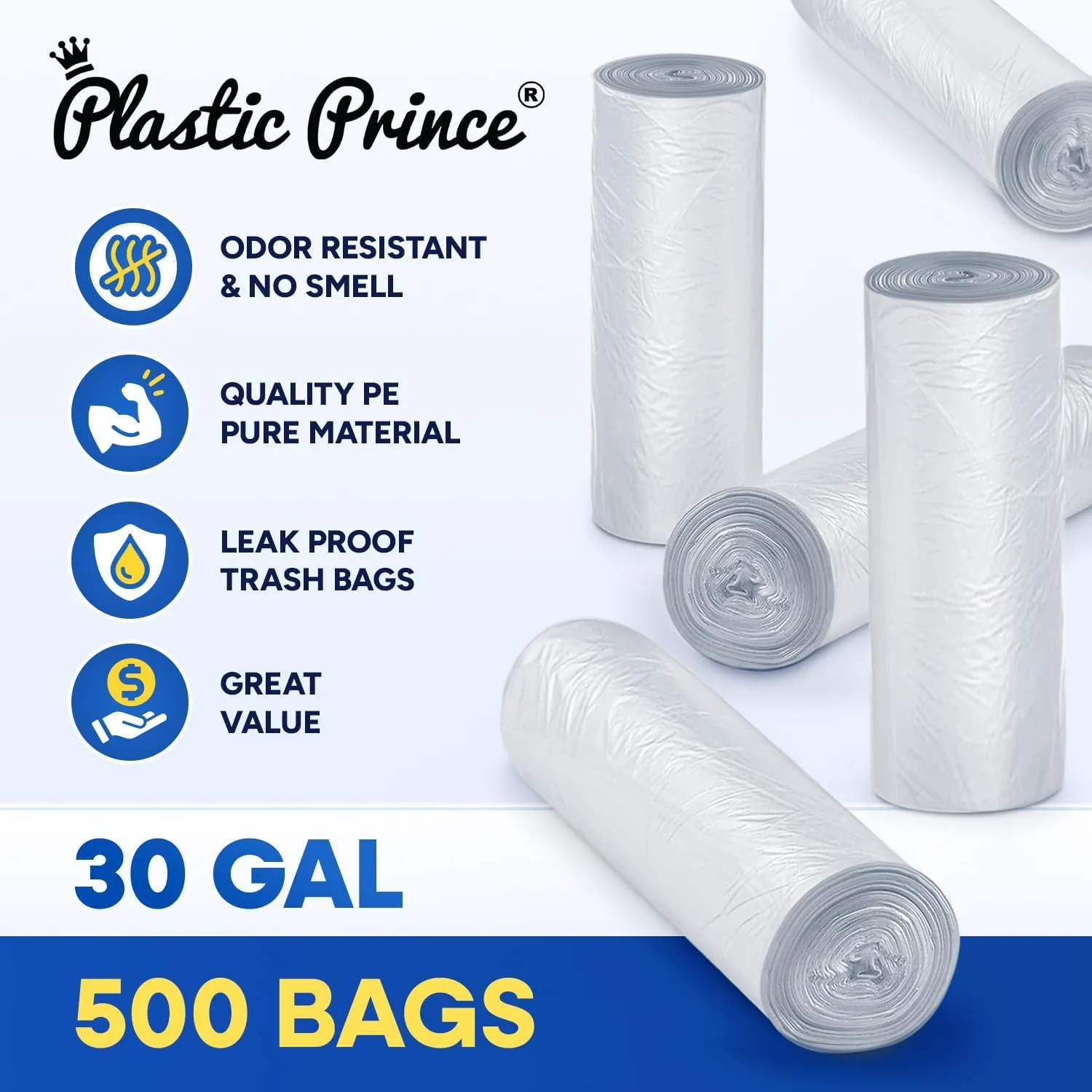 32-33 Gallon Trash Bags, Clear Trash Bags 33"W × 40"L, 13 Micron Clear Garbage Bags, 32-33 Gal High-Density Garbage Can Liners, Fits Square and Round Trash Cans, Pack of 500