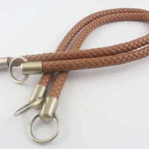 3dancraftit A Pair of Crochet Braided Faux PU Leather cope Bag Purse Handles with Anti Bronze Ring Purse Making Replacement 25" / 63.5cm Mat Brown AB55