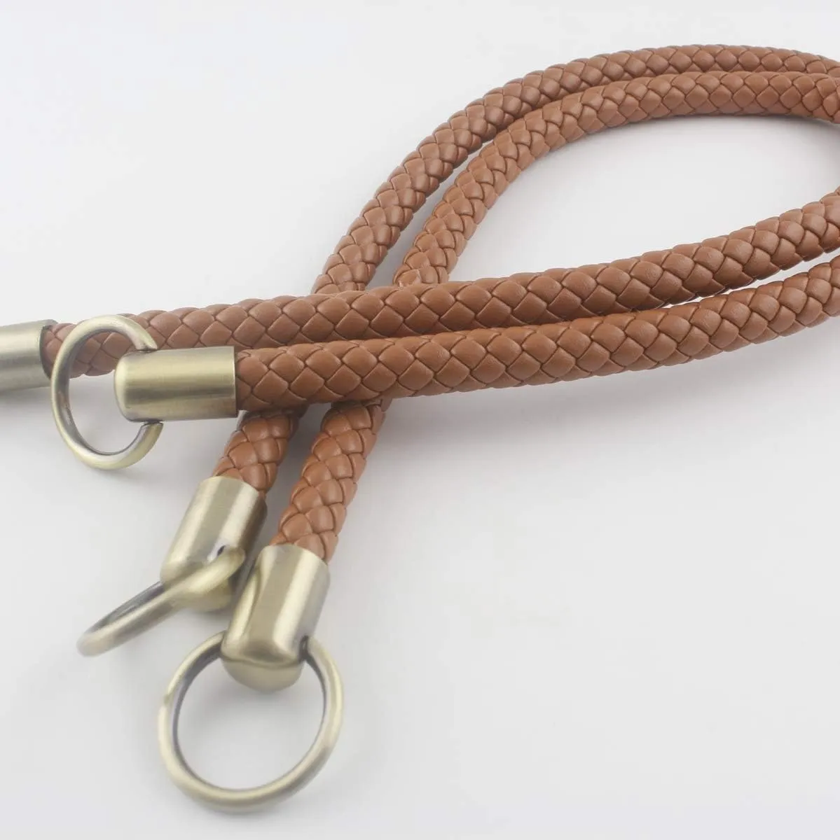 3dancraftit A Pair of Crochet Braided Faux PU Leather cope Bag Purse Handles with Anti Bronze Ring Purse Making Replacement 25" / 63.5cm Mat Brown AB55