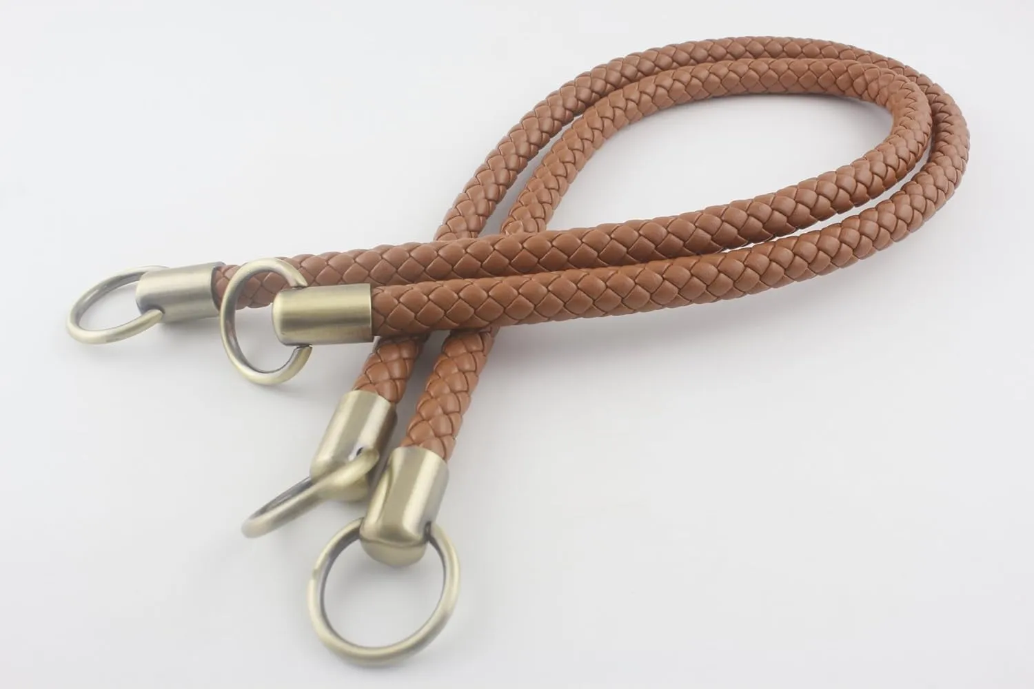 3dancraftit A Pair of Crochet Braided Faux PU Leather cope Bag Purse Handles with Anti Bronze Ring Purse Making Replacement 25" / 63.5cm Mat Brown AB55
