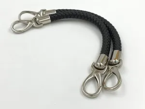 3dancraftit A Pair of Crochet Braided Faux PU Leather cope Bag Purse Handles with Nickel Hooks Purse Making Replacement 12" / 30.5cm Mat Black T166