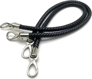 3dancraftit A Pair of Crochet Braided Faux PU Leather cope Bag Purse Handles with Nickel Hooks Purse Making Replacement 25" / 63.5cm Black T183