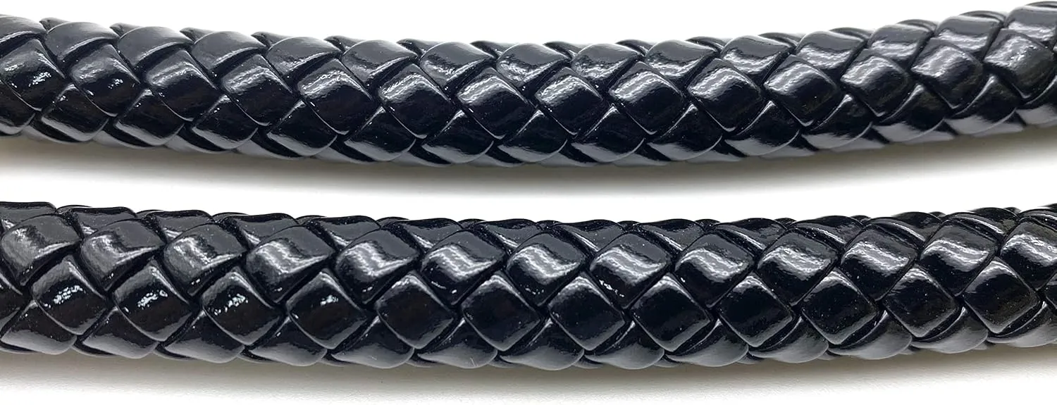 3dancraftit A Pair of Crochet Braided Faux PU Leather cope Bag Purse Handles with Nickel Hooks Purse Making Replacement 25" / 63.5cm Black T183