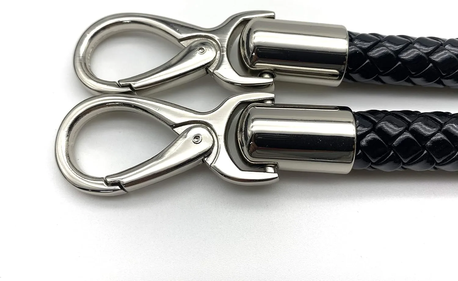 3dancraftit A Pair of Crochet Braided Faux PU Leather cope Bag Purse Handles with Nickel Hooks Purse Making Replacement 25" / 63.5cm Black T183