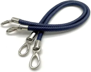 3dancraftit A Pair of Crochet Braided Faux PU Leather cope Bag Purse Handles with Nickel Hooks Purse Making Replacement 25" / 63.5cm Mat Dark Blue T191