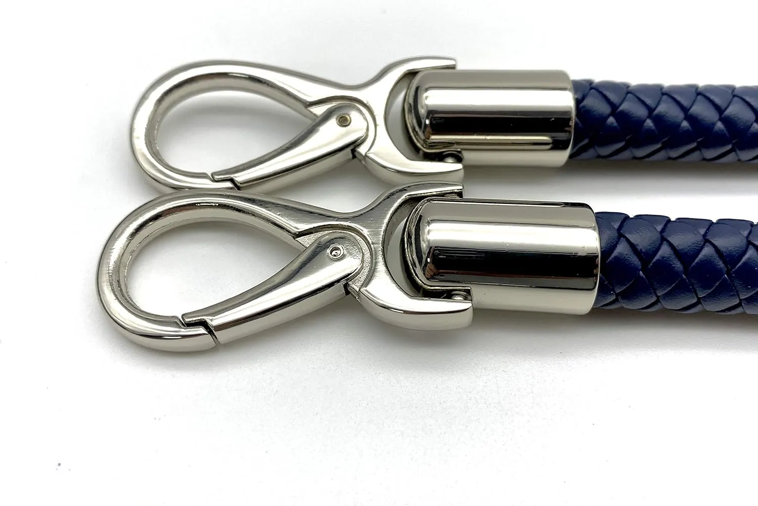 3dancraftit A Pair of Crochet Braided Faux PU Leather cope Bag Purse Handles with Nickel Hooks Purse Making Replacement 25" / 63.5cm Mat Dark Blue T191