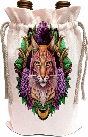 3dRose Bobcat Surrounded By Purple Lilac Blossom New Hampshire State - Wine Bags (wbg-383486-1)