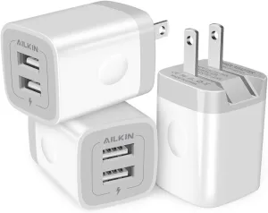 3Pack Fast Charging Cubes, Foldable Dual Port Charger Block, AILKIN Fast USB Plug Power Adapter Fold up Box Base Brick for iPhone 16/16 Pro/16 Plus/16 Pro Max/15/XR/XS Max/X Samsung Galaxy LG Pixel