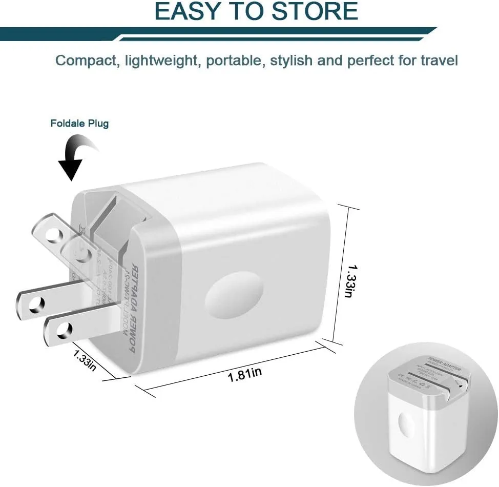 3Pack Fast Charging Cubes, Foldable Dual Port Charger Block, AILKIN Fast USB Plug Power Adapter Fold up Box Base Brick for iPhone 16/16 Pro/16 Plus/16 Pro Max/15/XR/XS Max/X Samsung Galaxy LG Pixel