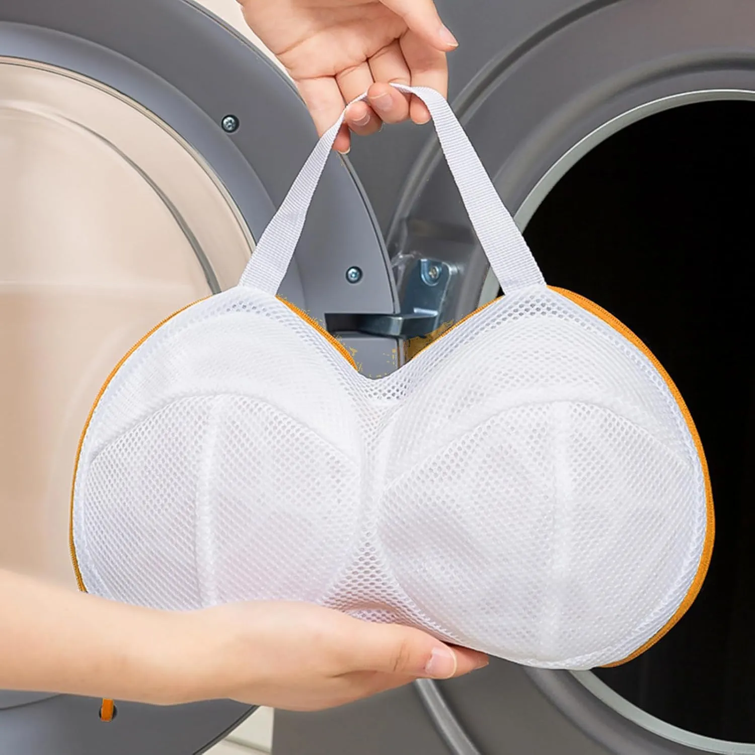 3Pcs Bra Wash Bags for Laundry Lingerie Underwear Brassiere Bag Set for Washing Machine With Zipper Women Delicates Yellow (D to H Cup)