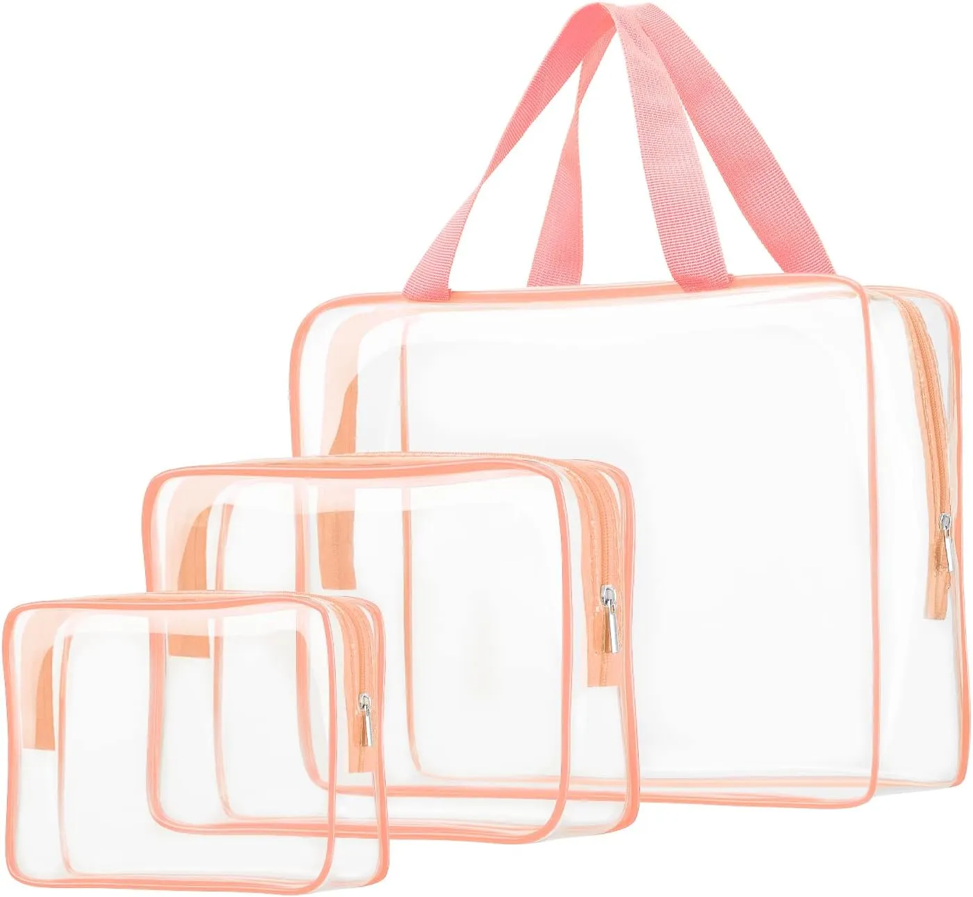 3pcs Clear Cosmetic Bags, TSA Approved Toiletry Bag Set Crystal Clear Travel Beach Essentials Bag Organization PVC, Clear Makeup Bags Luggage Pouch Carry on Airport Airline Compliant Bag Women Men