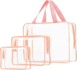 3pcs Clear Cosmetic Bags, TSA Approved Toiletry Bag Set Crystal Clear Travel Beach Essentials Bag Organization PVC, Clear Makeup Bags Luggage Pouch Carry on Airport Airline Compliant Bag Women Men