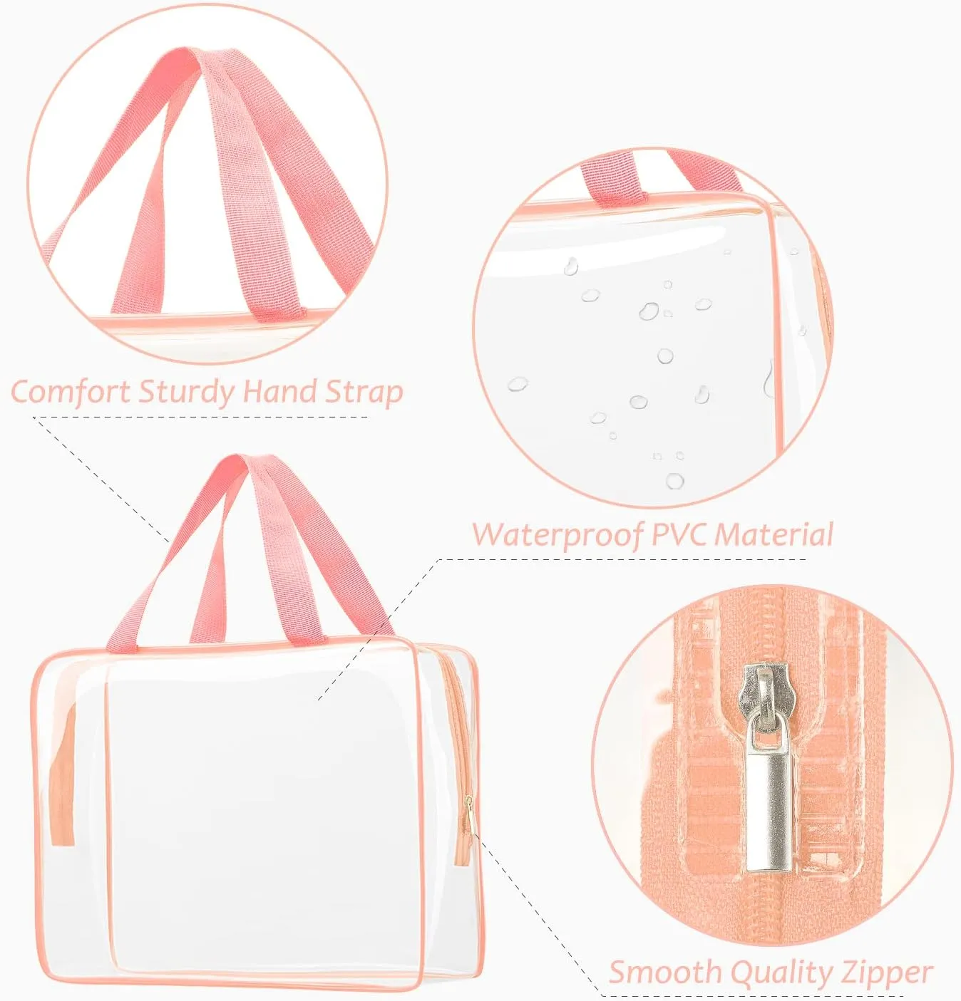 3pcs Clear Cosmetic Bags, TSA Approved Toiletry Bag Set Crystal Clear Travel Beach Essentials Bag Organization PVC, Clear Makeup Bags Luggage Pouch Carry on Airport Airline Compliant Bag Women Men