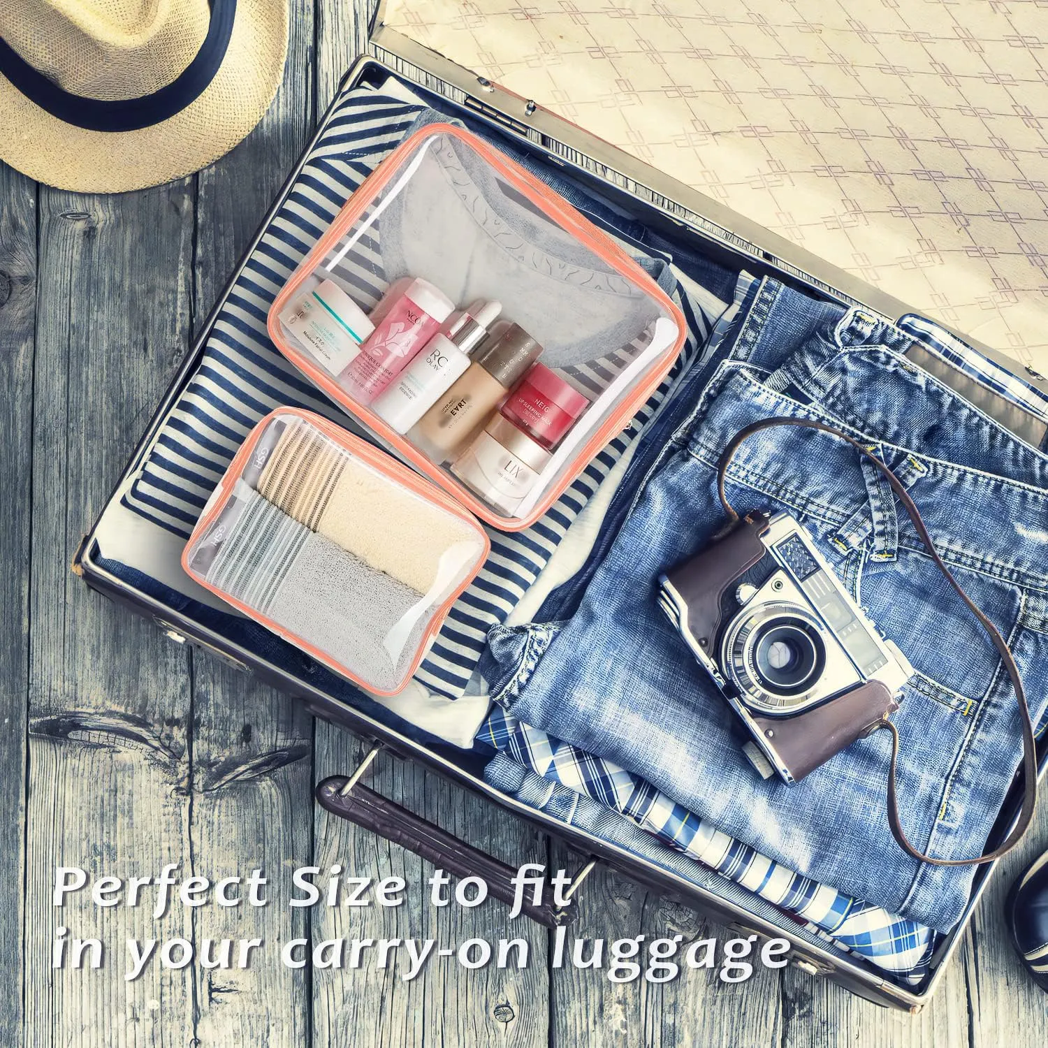 3pcs Clear Cosmetic Bags, TSA Approved Toiletry Bag Set Crystal Clear Travel Beach Essentials Bag Organization PVC, Clear Makeup Bags Luggage Pouch Carry on Airport Airline Compliant Bag Women Men