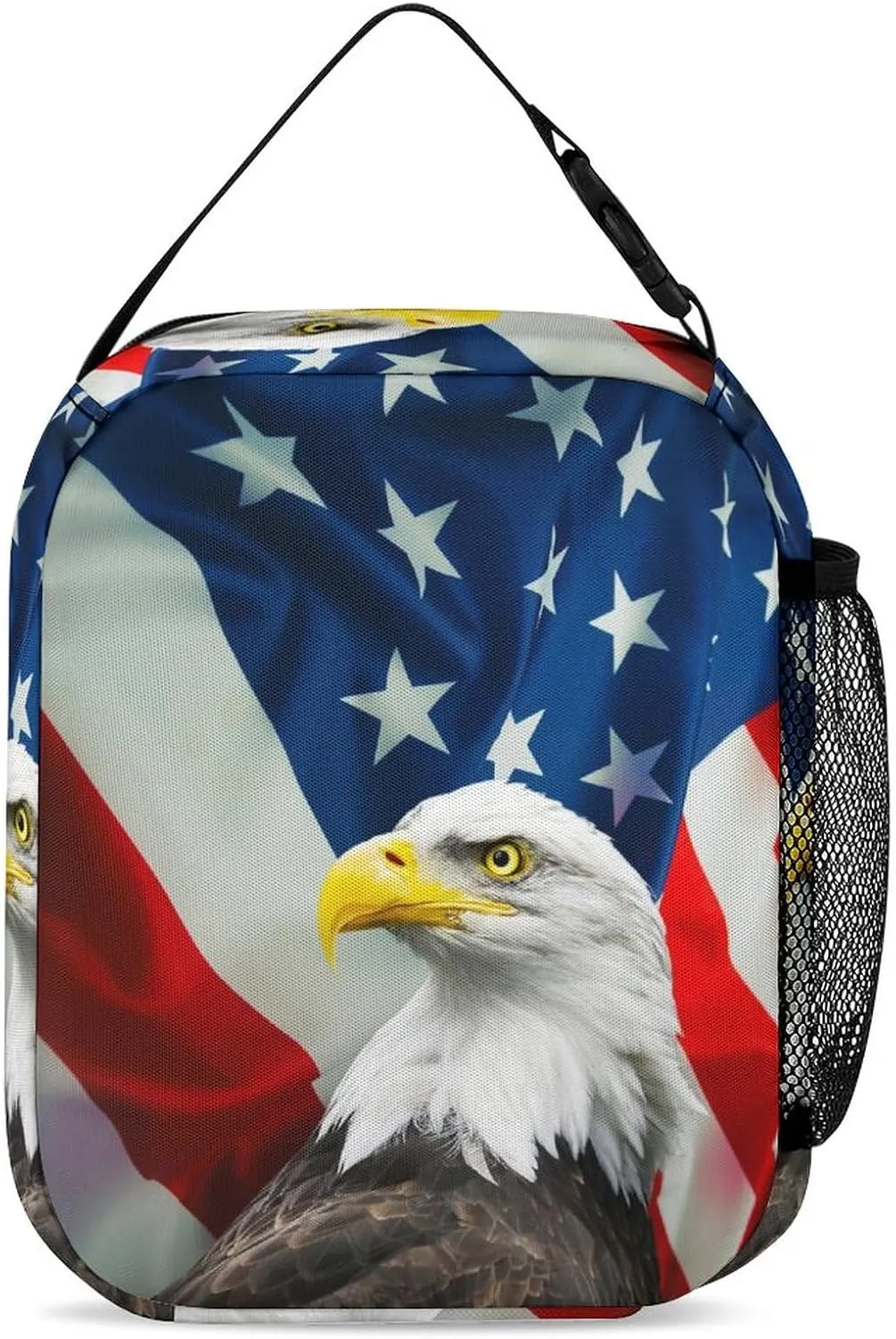 3PCS Colorful American Flag Backpack Set, Lightweight Durable Daypack Cute Laptop Bag with Lunch Bags, Stylish Shoulders Backpack with Multiple Pockets (American Flag & Eagle)