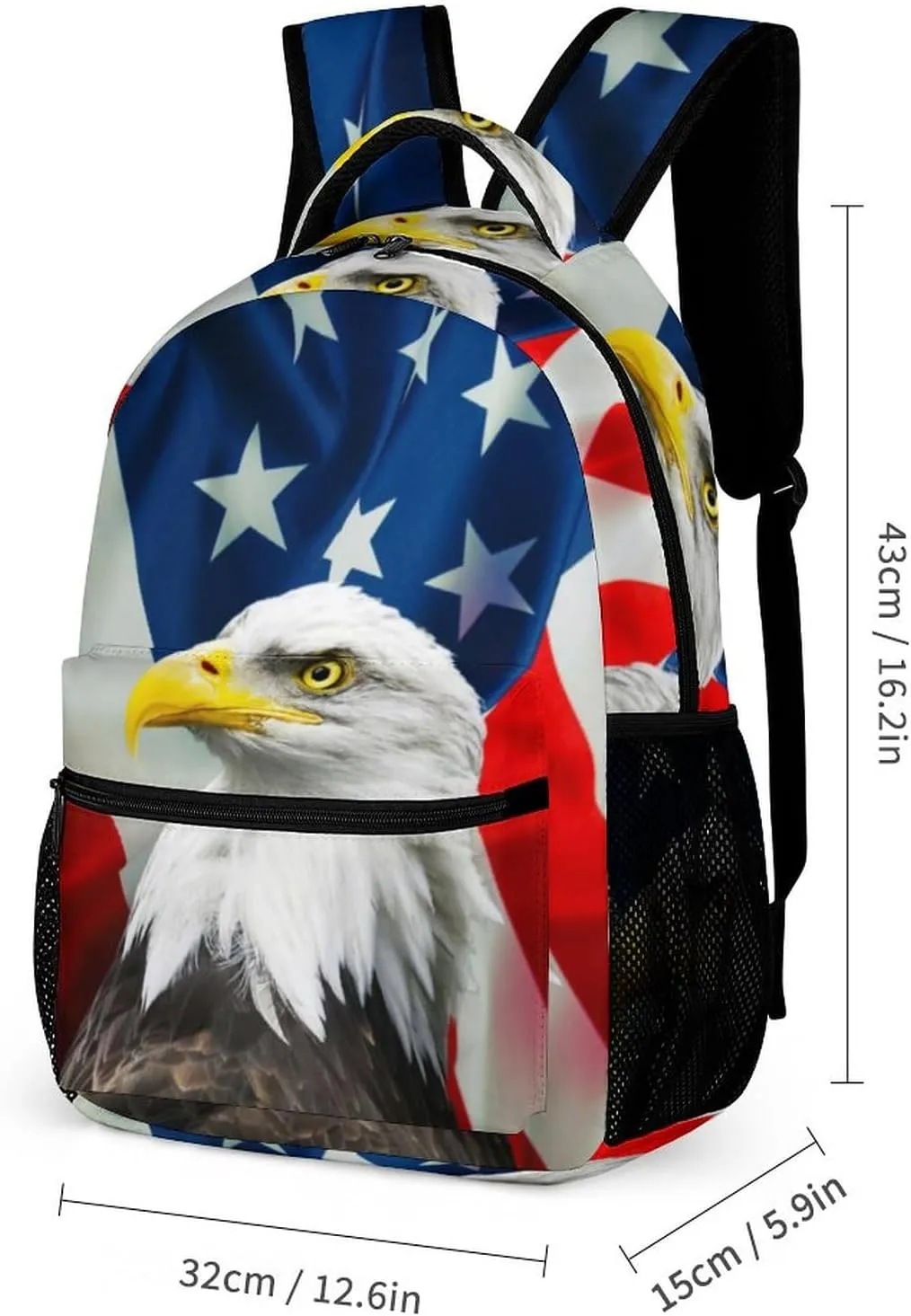 3PCS Colorful American Flag Backpack Set, Lightweight Durable Daypack Cute Laptop Bag with Lunch Bags, Stylish Shoulders Backpack with Multiple Pockets (American Flag & Eagle)