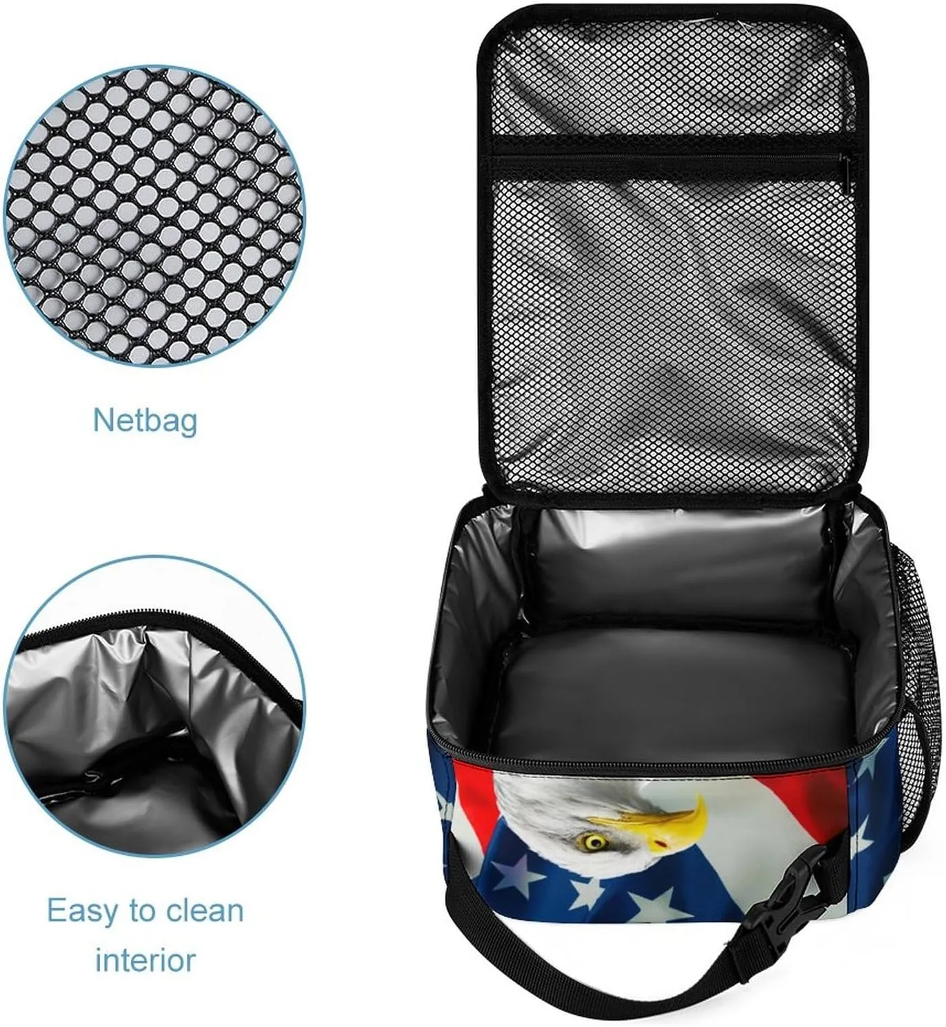 3PCS Colorful American Flag Backpack Set, Lightweight Durable Daypack Cute Laptop Bag with Lunch Bags, Stylish Shoulders Backpack with Multiple Pockets (American Flag & Eagle)