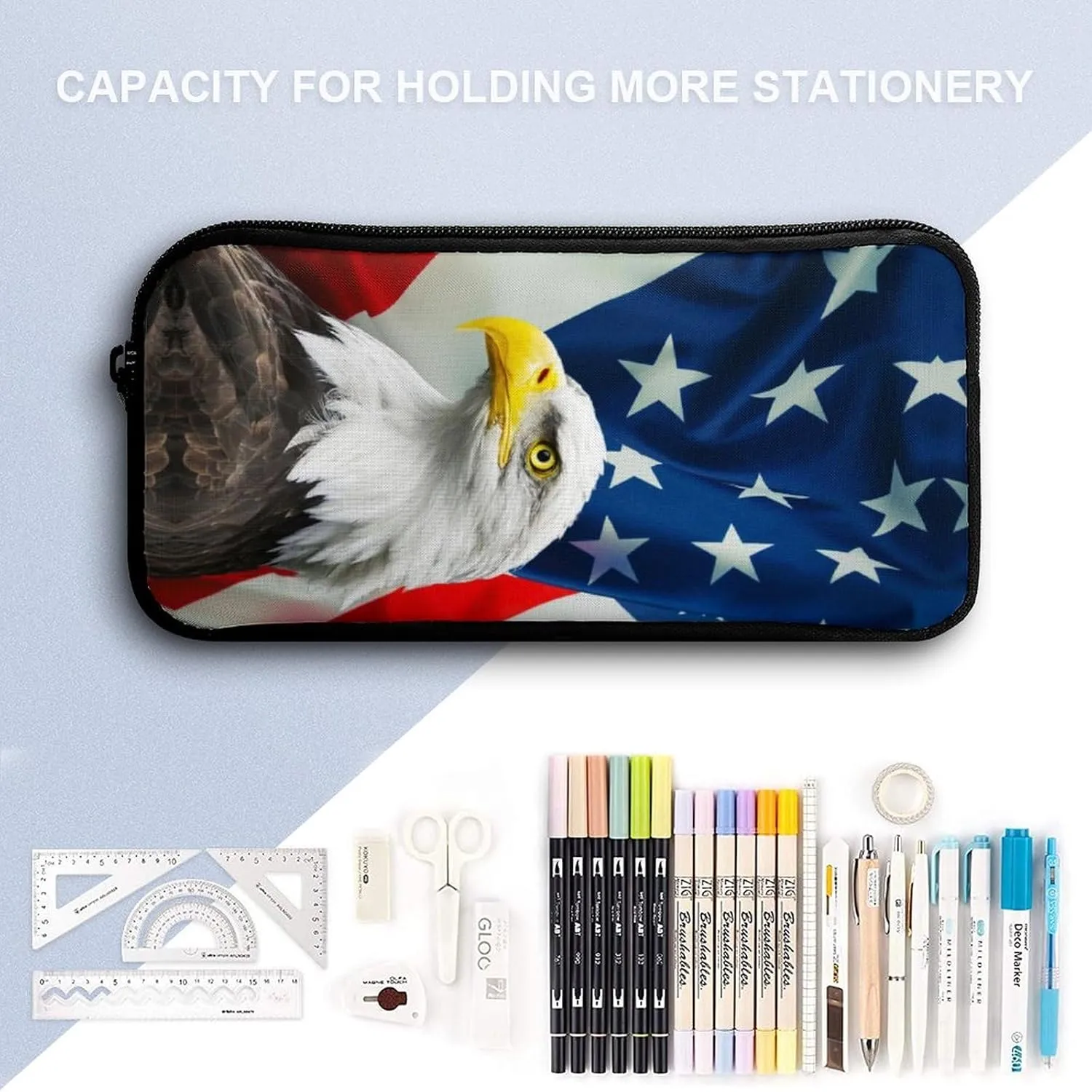3PCS Colorful American Flag Backpack Set, Lightweight Durable Daypack Cute Laptop Bag with Lunch Bags, Stylish Shoulders Backpack with Multiple Pockets (American Flag & Eagle)