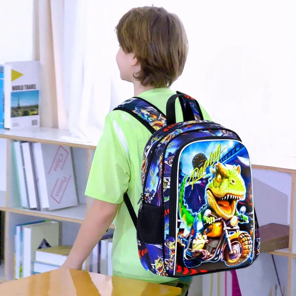 3PCS Kids Backpack for Boys, 16 Inch Dinosaur Water Resistant Preschool Bookbags, Cool Elementary Kindergarten School Backpacks and Lunch Box