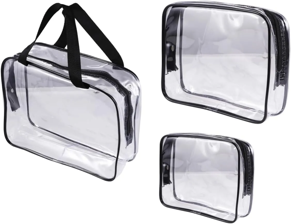 3Pcs Makeup Bags Transparent Cosmetic Pouches Durable Travel Handbag for Toiletries Makeup Jewelry School Supplies Zippered Storage for Men
