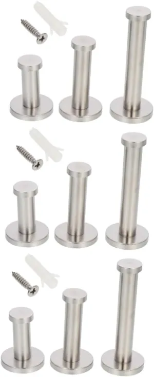 3sets 3pcs Heavy Duty Wall Mounted Hooks for Clothes Towel Handbags Stainless Steel Hangers Versatile Cylindrical Design for Bathroom Kitchen Entryway 3pcs*3