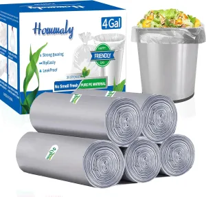 4 gallon Grey trash can liners,Small Grey Garbage Bags 250,Extra Strong 3,4,5 Gal Trash Bag,Fit 10-12-15 liters trash Bin Liners for Home Office Kitchen （Grey 250）