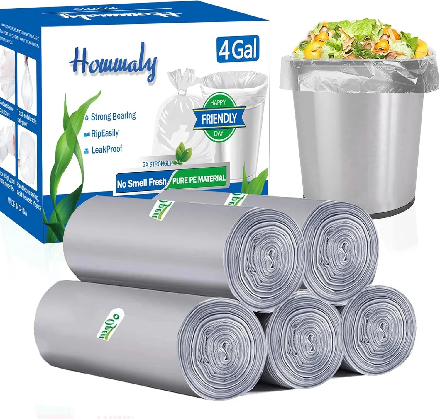4 gallon Grey trash can liners,Small Grey Garbage Bags 250,Extra Strong 3,4,5 Gal Trash Bag,Fit 10-12-15 liters trash Bin Liners for Home Office Kitchen （Grey 250）