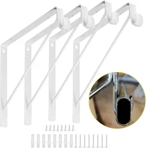 4 Pack Closet Shelf & Rod Brackets, Heavy Duty Oval Closet Rod Shelf Bracket with Rod Support, 11.8”x10” White Closet Support Bracket for Revive Your Sagging Closet Rod