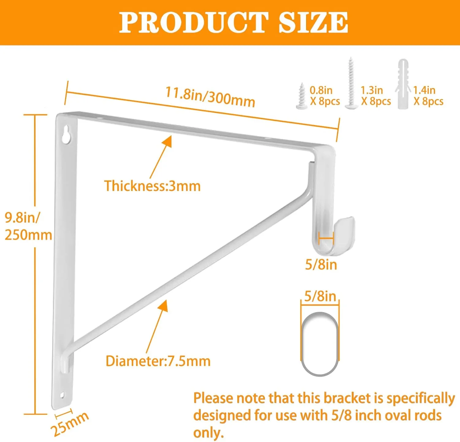 4 Pack Closet Shelf & Rod Brackets, Heavy Duty Oval Closet Rod Shelf Bracket with Rod Support, 11.8”x10” White Closet Support Bracket for Revive Your Sagging Closet Rod