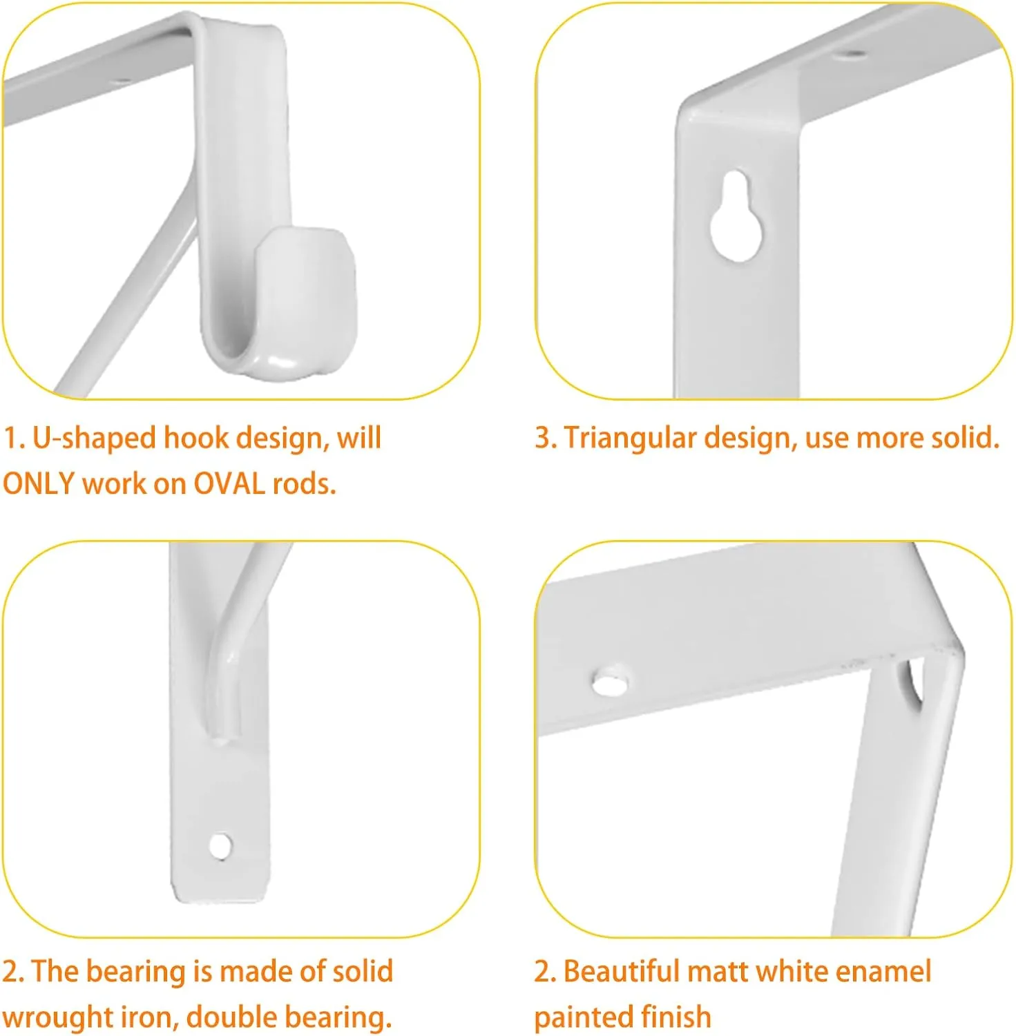 4 Pack Closet Shelf & Rod Brackets, Heavy Duty Oval Closet Rod Shelf Bracket with Rod Support, 11.8”x10” White Closet Support Bracket for Revive Your Sagging Closet Rod