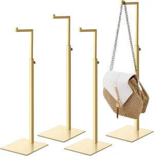 4 Pack Gold Purse Display Stands Adjustable Height Handbag Stainless Steel Metal Bag Display Stand Rack Hanging Bag Holder for Table Home Boutique Retail Closet