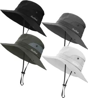 4 Pack Womens Ponytail Summer Sun Hat UV Protection Foldable Mesh Wide Brim Beach Fishing Cap