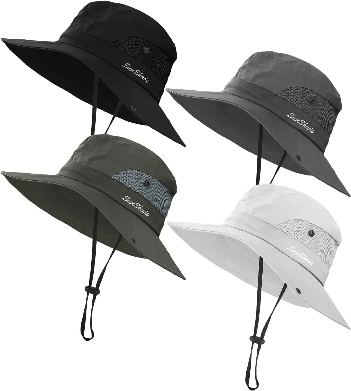 4 Pack Womens Ponytail Summer Sun Hat UV Protection Foldable Mesh Wide Brim Beach Fishing Cap