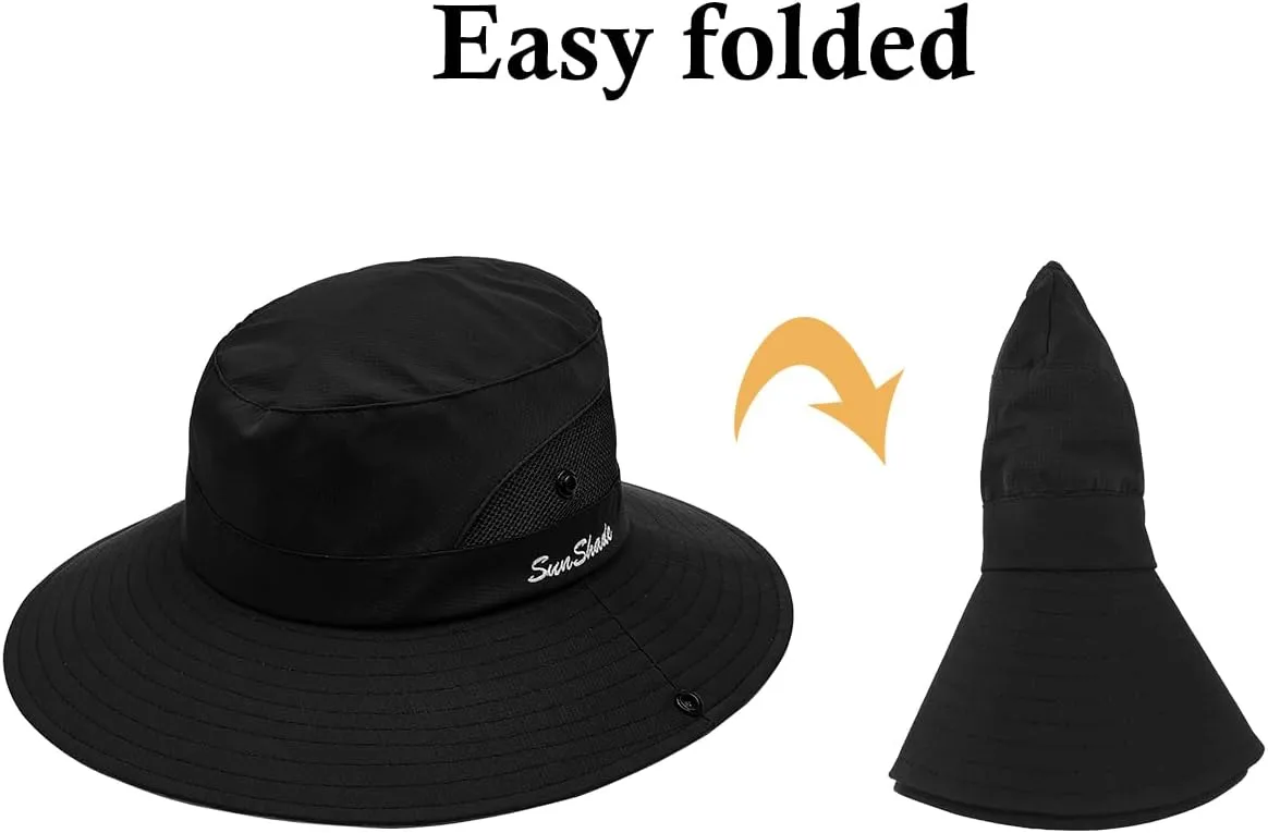 4 Pack Womens Ponytail Summer Sun Hat UV Protection Foldable Mesh Wide Brim Beach Fishing Cap