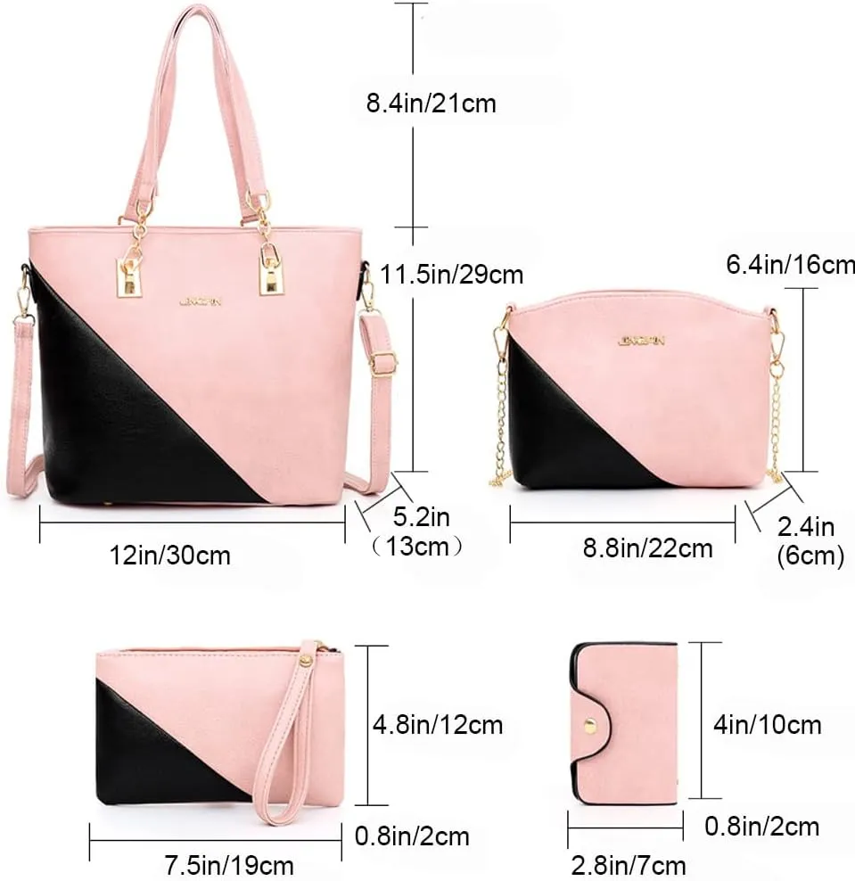 4 pcs Handbags set for Women Fashion Tote Shoulder Bag Purse PU Leather Satchel Chain Crossbody Bag Wallet Clutch