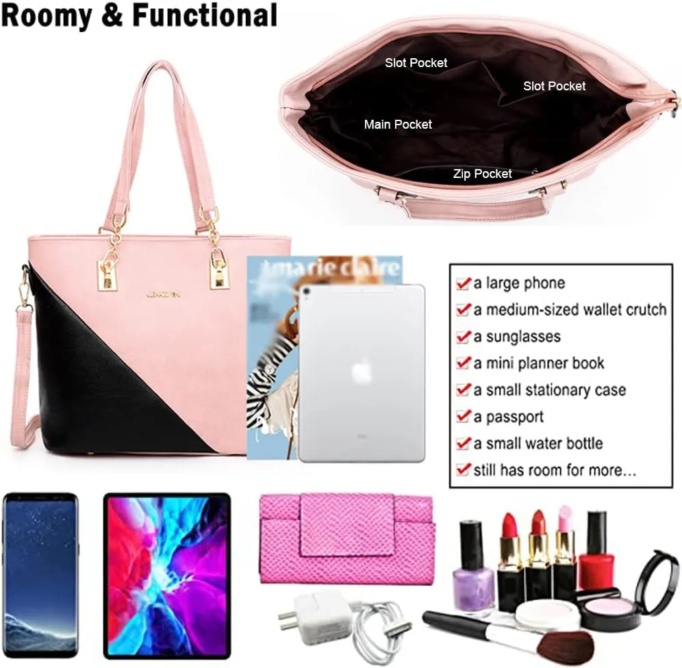 4 pcs Handbags set for Women Fashion Tote Shoulder Bag Purse PU Leather Satchel Chain Crossbody Bag Wallet Clutch