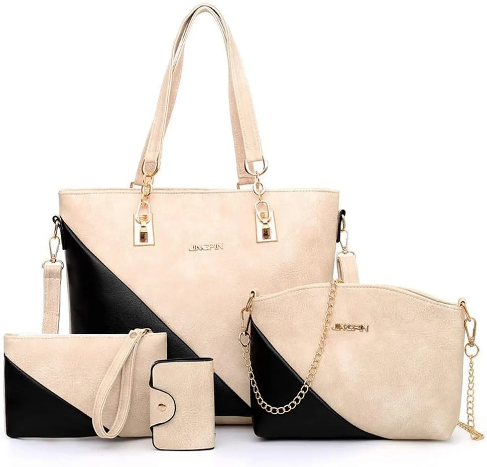 4 pcs Handbags set for Women Fashion Tote Shoulder Bag Purse PU Leather Satchel Chain Crossbody Bag Wallet Clutch