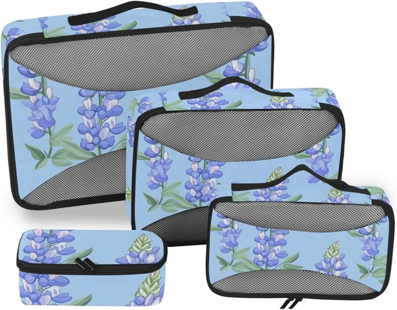 4 Pcs set bag organizer insert Mesh Travel Essentials Lupine Glory Blue expandable large packing cubes