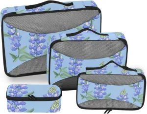 4 Pcs set bag organizer insert Mesh Travel Essentials Lupine Glory Blue expandable large packing cubes