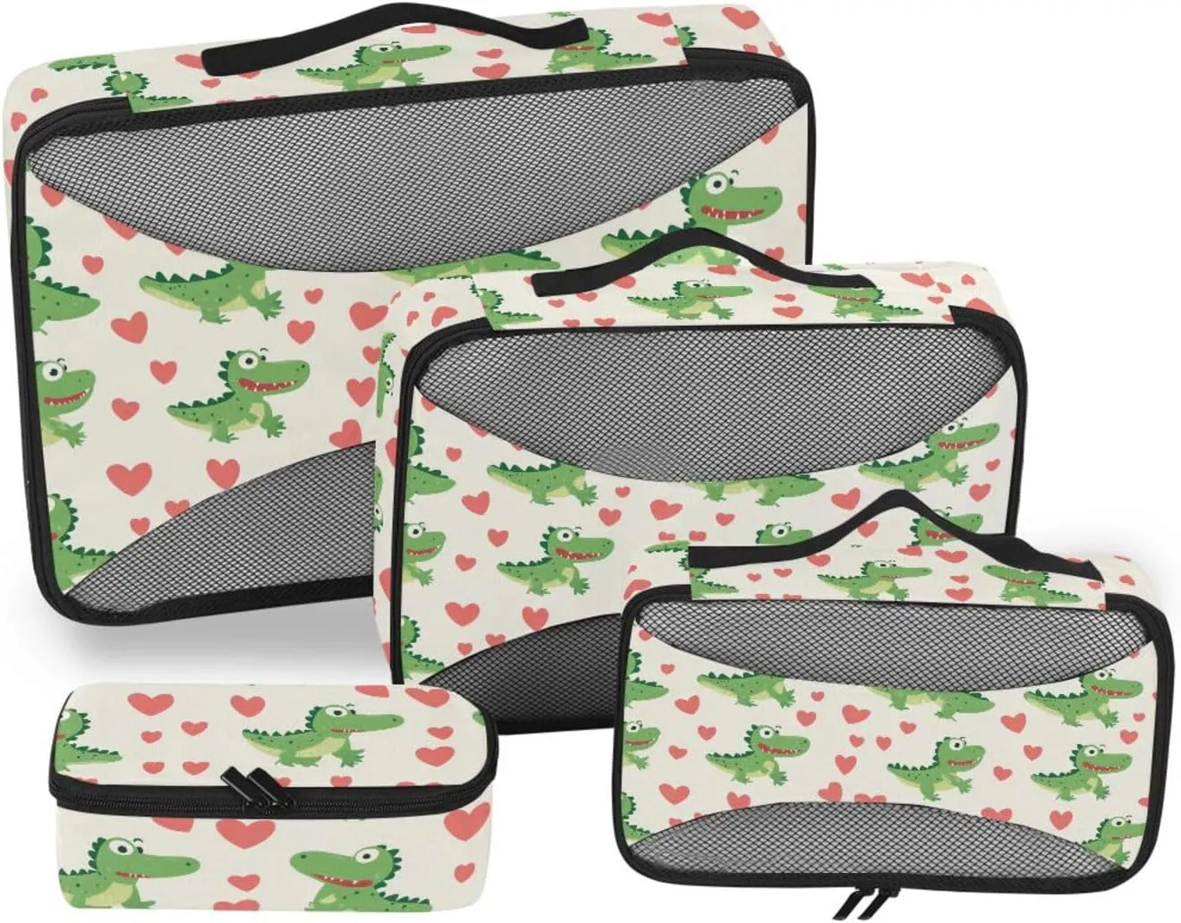 4 Pcs set organizer for travel Mesh Travel Essentials Happy Valentine Cartoon Dino portable cubes for diaper bag