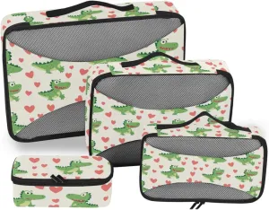 4 Pcs set organizer for travel Mesh Travel Essentials Happy Valentine Cartoon Dino portable cubes for diaper bag