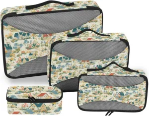 4 Pcs set organizer travel case Mesh Travel Essentials Pastoral Cartoon Houses Florals portable bags for packing