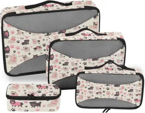 4 Pcs set travel luggage organizer Mesh Travel Essentials Dog Black Peach lightweight packing bags