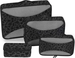 4 Pcs set travel organizer bags Mesh Travel Essentials Black Leopard Print lightweight travel cubes for packing