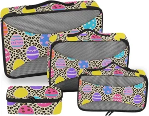 4 Pcs set travel organizer bags Mesh Travel Essentials Leopard Easter Eggs Colourful lightweight bags for packing