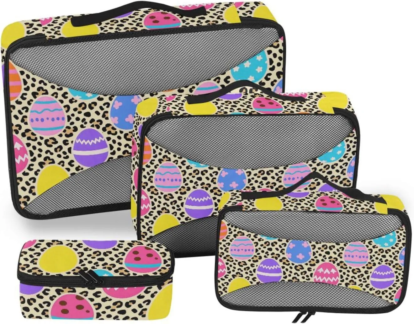 4 Pcs set travel organizer bags Mesh Travel Essentials Leopard Easter Eggs Colourful lightweight bags for packing