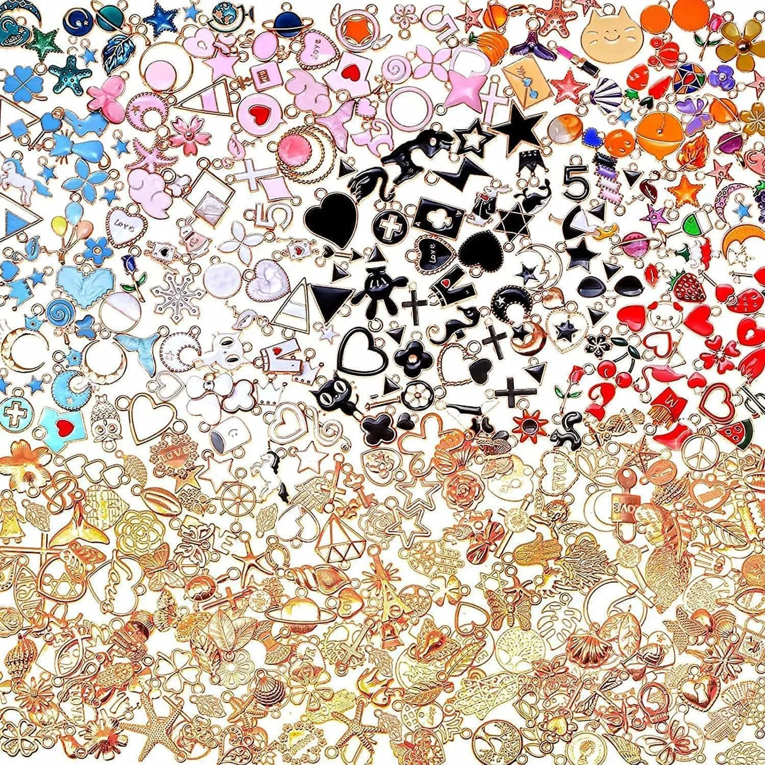 400Pcs Charms for Jewelry Making, Assorted Enamel Bracelet Bangle Charms, Mixed Bulk Metal Necklace Earring Charm for Jewelry Making